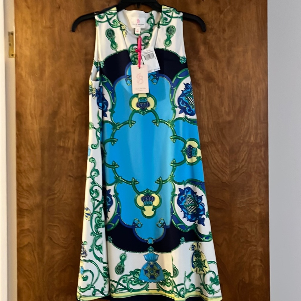 Julie Brown sleeveless multicolored shift dress. Size S NWT